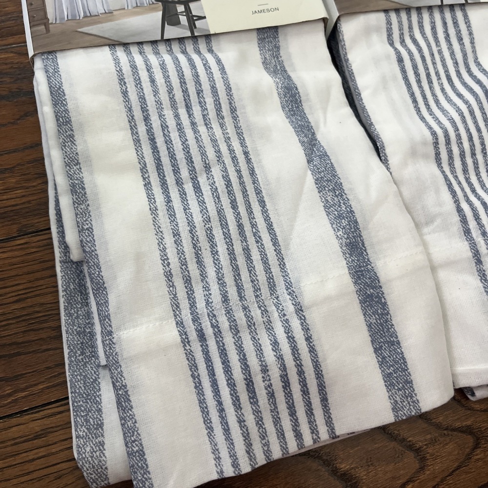 Lot 2 Linden St. Rod Pocket Jameson Cotton Print Sheer Prvdence Blue Stripe 84" - Picture 3 of 7